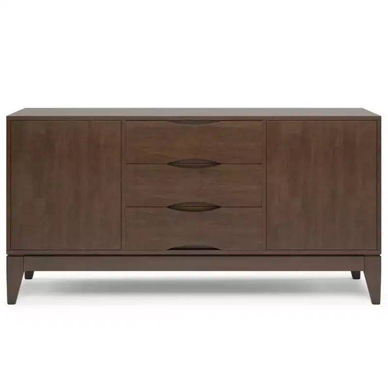 WyndenHall Pearson Buffet Noyer Brun: Meuble de rangement moderne du milieu du siècle, 3 tiroirs, 2 portes