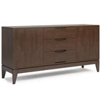 WyndenHall Pearson Buffet Noyer Brun: Meuble de rangement moderne du milieu du siècle, 3 tiroirs, 2 portes