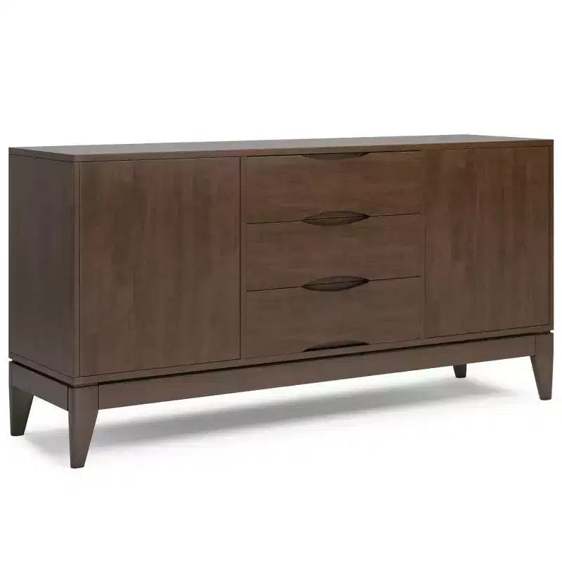 WyndenHall Pearson Buffet Noyer Brun: Meuble de rangement moderne du milieu du siècle, 3 tiroirs, 2 portes