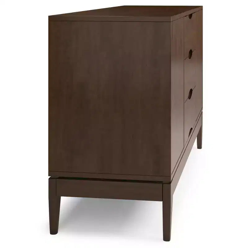 WyndenHall Pearson Buffet Noyer Brun: Meuble de rangement moderne du milieu du siècle, 3 tiroirs, 2 portes