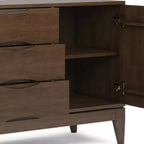 WyndenHall Pearson Buffet Noyer Brun: Meuble de rangement moderne du milieu du siècle, 3 tiroirs, 2 portes