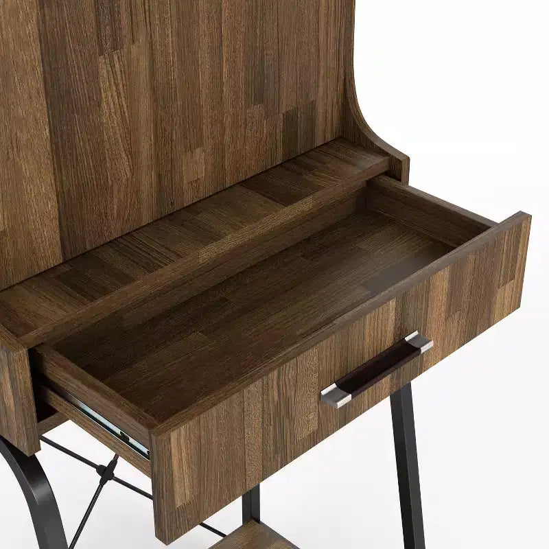 24/7 Shop At Home Joyharbor Industrial 1 Drawer Mini Bar with Shelves Light Hickory: Meuble de rangement pour le vin, capacité de 20 bouteilles