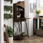 24/7 Shop At Home Joyharbor Industrial 1 Drawer Mini Bar with Shelves Light Hickory: Meuble de rangement pour le vin, capacité de 20 bouteilles