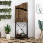 24/7 Shop At Home Joyharbor Industrial 1 Drawer Mini Bar with Shelves Light Hickory: Meuble de rangement pour le vin, capacité de 20 bouteilles