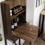 24/7 Shop At Home Joyharbor Industrial 1 Drawer Mini Bar with Shelves Light Hickory: Meuble de rangement pour le vin, capacité de 20 bouteilles