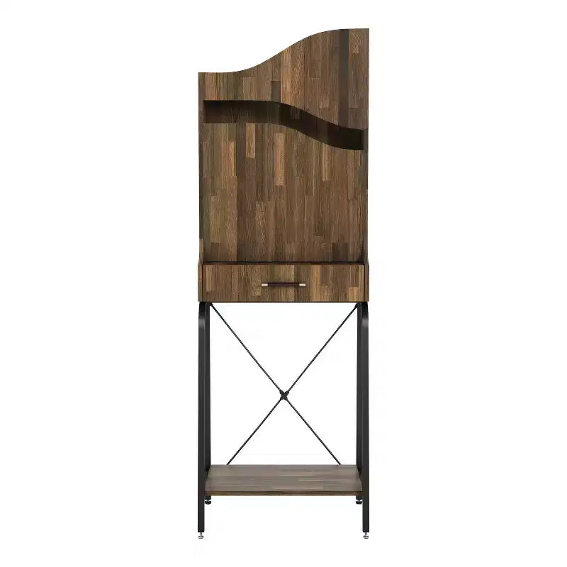 24/7 Shop At Home Joyharbor Industrial 1 Drawer Mini Bar with Shelves Light Hickory: Meuble de rangement pour le vin, capacité de 20 bouteilles