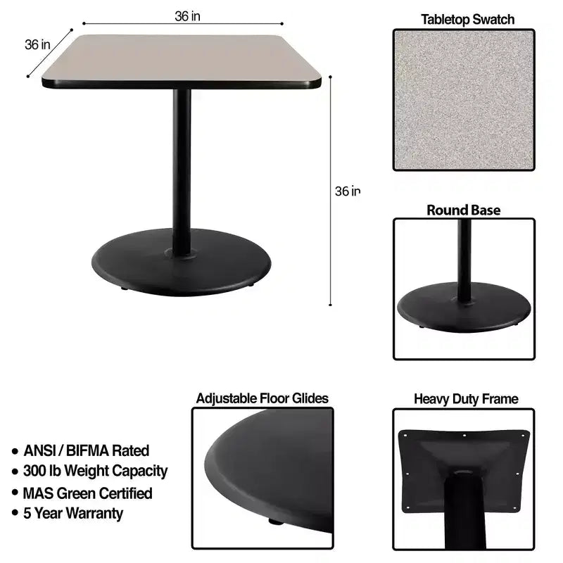 Table à manger carrée 36 po de la collection Bennet de Hampden Furnishings, Nebula noire/grise