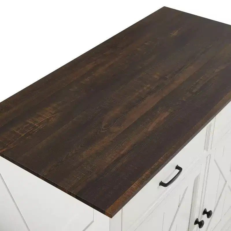 Îlot de cuisine Clifton Blanc vieilli/Marron - Crosley : Étagères réglables, Chariot de rangement, Design de ferme