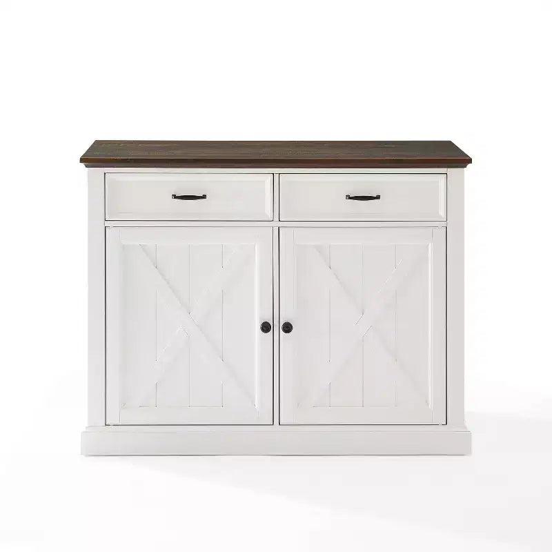Îlot de cuisine Clifton Blanc vieilli/Marron - Crosley : Étagères réglables, Chariot de rangement, Design de ferme