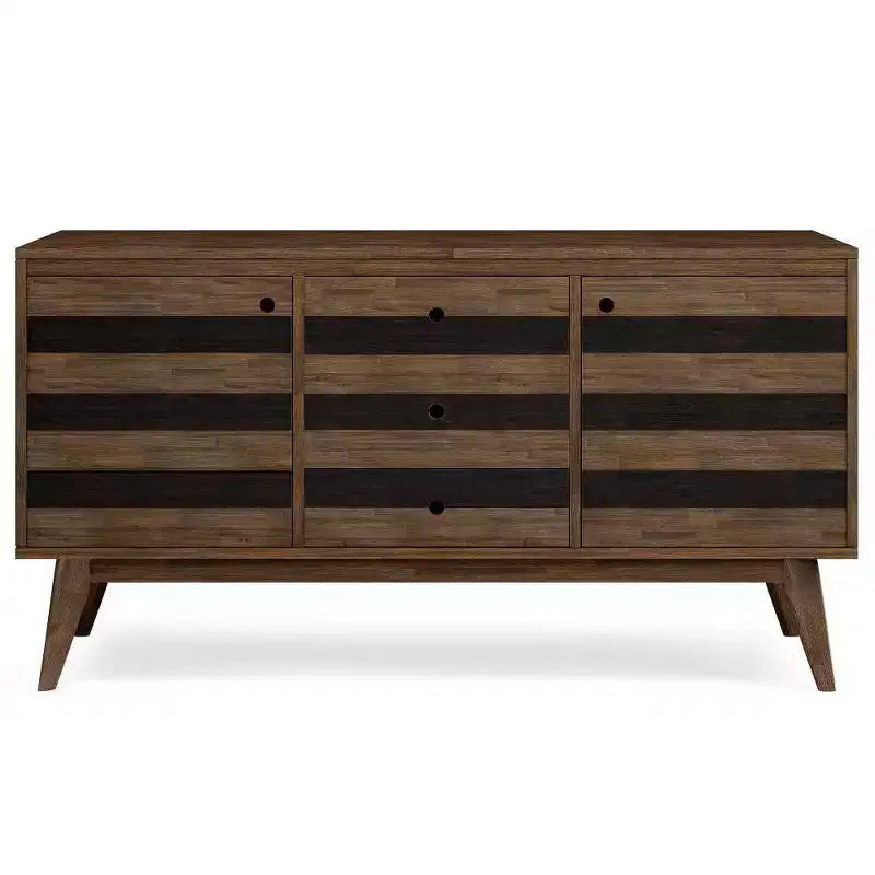 Buffet Wright rustique brun vieilli - Wyndenhall : Milieu de siècle moderne, étagères réglables, bois d'acacia