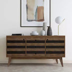 Buffet Wright rustique brun vieilli - Wyndenhall : Milieu de siècle moderne, étagères réglables, bois d'acacia