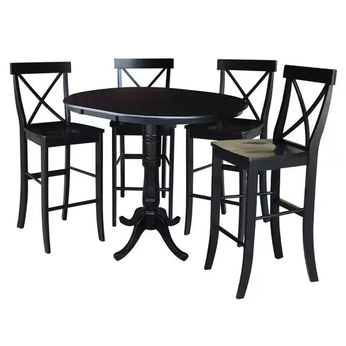 36" Draco Round Top Extension Dining Table, 12" Leaf, 4 Stools - International Concepts