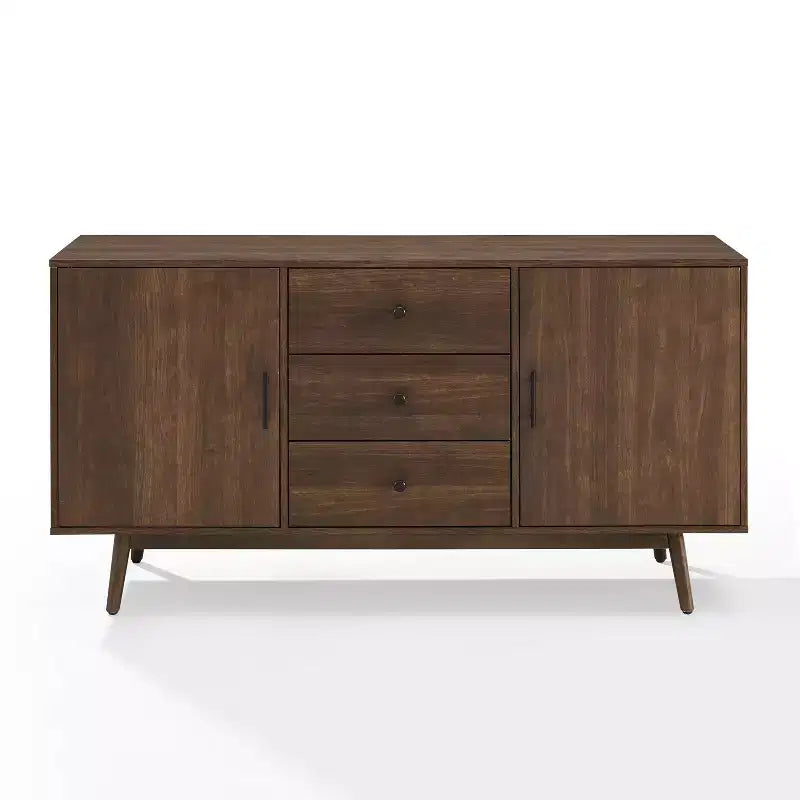 Buffet Lucas marron - Crosley : Buffet rustique du milieu du siècle moderne avec étagères réglables, tiroirs et cadre en bois massif