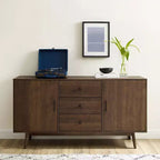 Buffet Lucas marron - Crosley : Buffet rustique du milieu du siècle moderne avec étagères réglables, tiroirs et cadre en bois massif