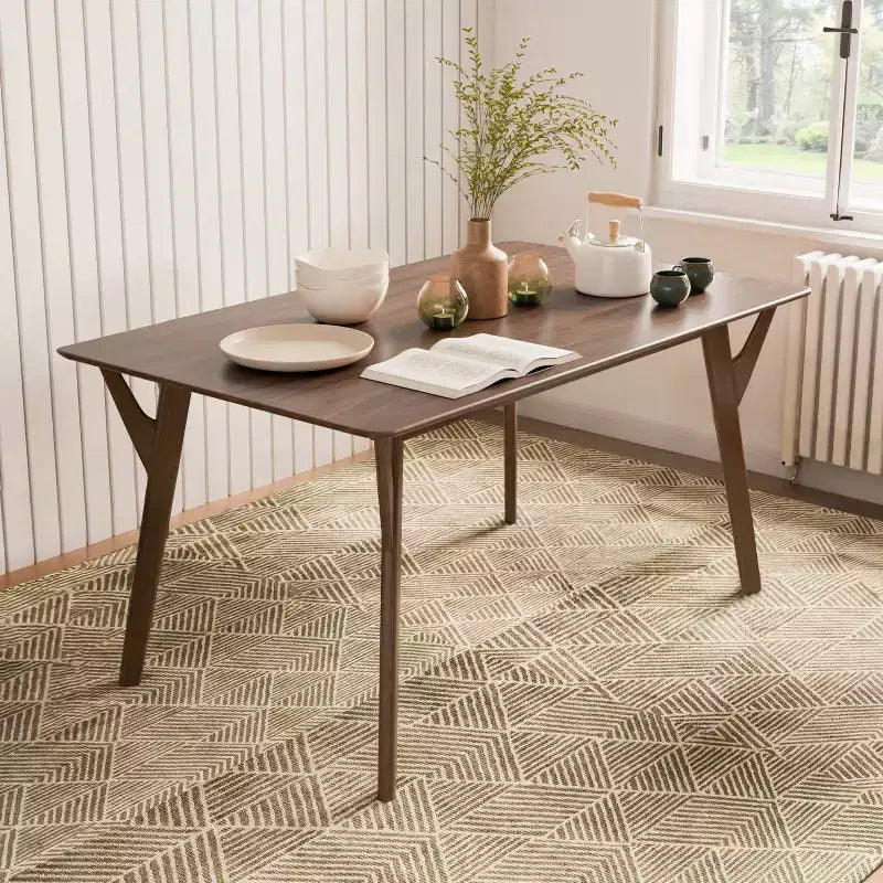 HOMES: Inside + Out Table de salle à manger rectangulaire 59 po Palm Shade de style Mid-Century pour 6 personnes, noyer