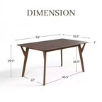 HOMES: Inside + Out Table de salle à manger rectangulaire 59 po Palm Shade de style Mid-Century pour 6 personnes, noyer