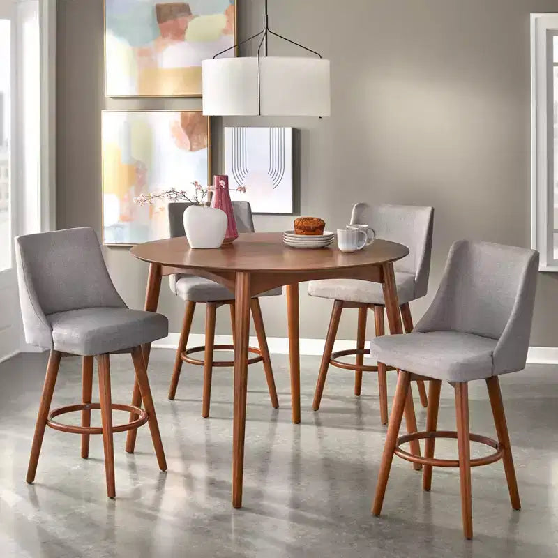 Ensemble de salle à manger Lifestorey 5 pièces Derby mi-siècle moderne hauteur comptoir noyer/gris