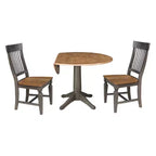 Table de salle à manger ronde 42 po à double rabat avec 2 chaises à dossier ajouré Noyer/Charbon délavé - International Concepts