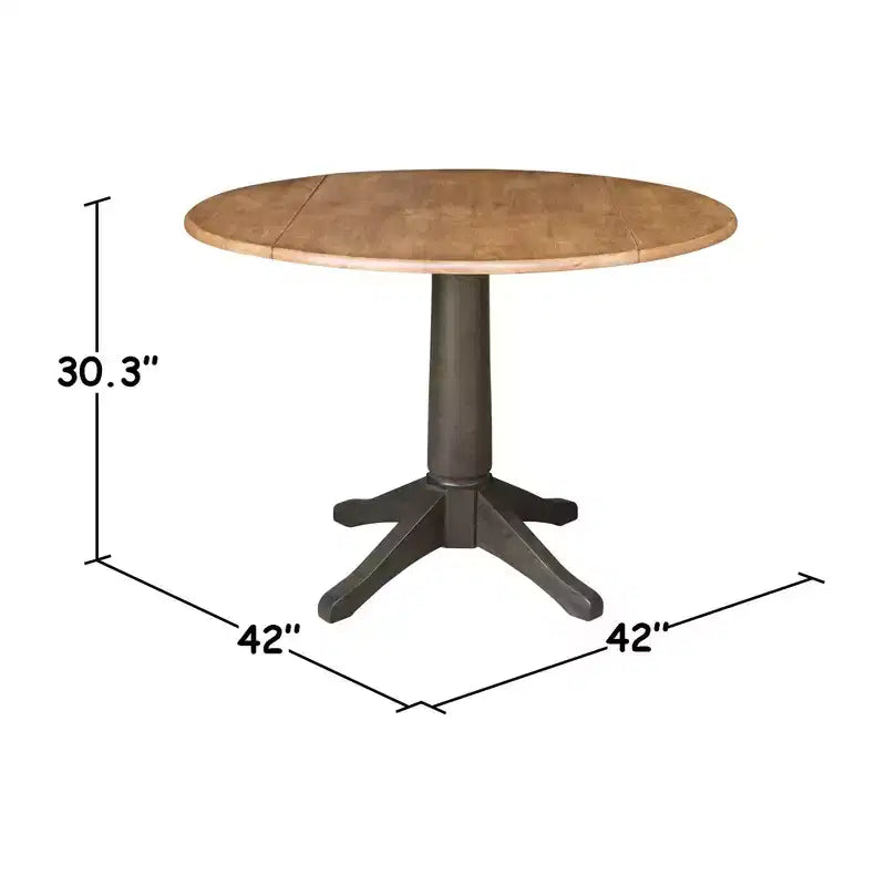 Table de salle à manger ronde 42 po à double rabat avec 2 chaises à dossier ajouré Noyer/Charbon délavé - International Concepts