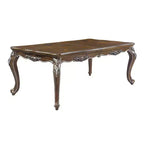96" Latisha Dining Table Antique Oak Finish - Acme Furniture: Hand-Brushed Silver, Floral Moldings, Extension Leaf