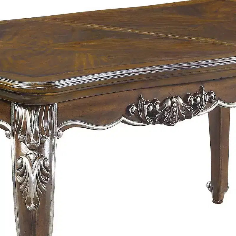 Table à manger Latisha 243,84 cm, finition chêne vieilli - Acme Furniture : Argent brossé à la main, moulures florales, rallonge