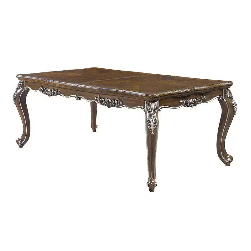 Table à manger Latisha 243,84 cm, finition chêne vieilli - Acme Furniture : Argent brossé à la main, moulures florales, rallonge