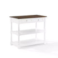Caitlyn Wood Top Kitchen Island White/Dark Brown - Crosley: Storage, Turned Legs, Fixed Shelves