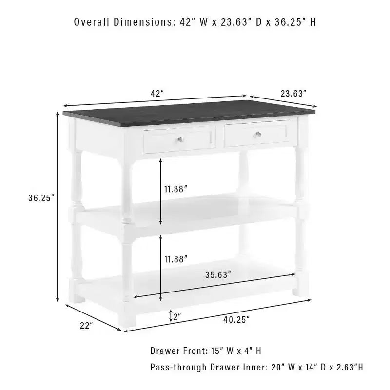 Caitlyn Wood Top Kitchen Island White/Dark Brown - Crosley : Rangement, pieds tournés, étagères fixes