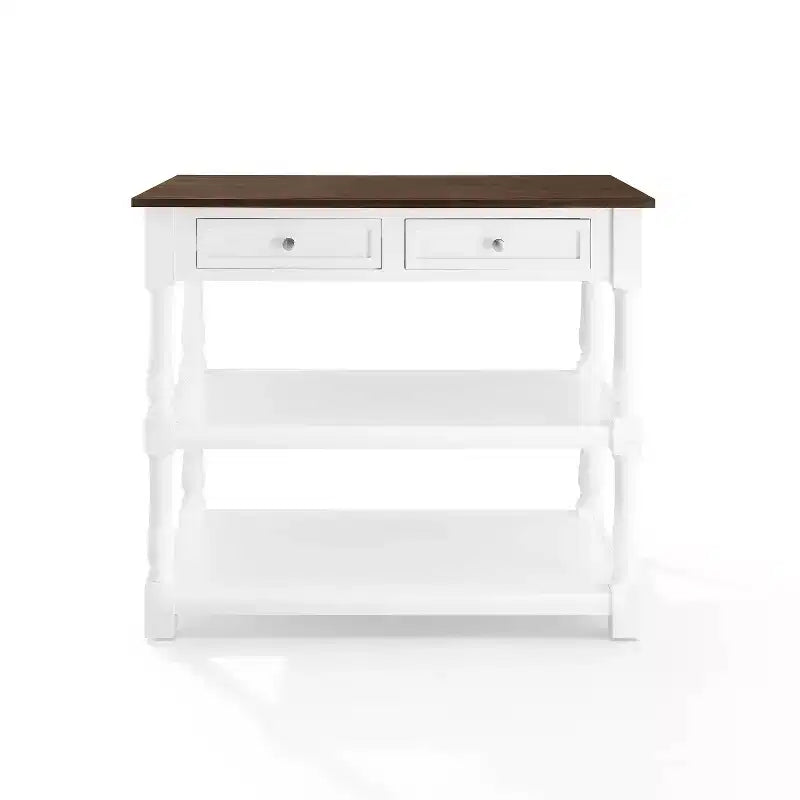 Caitlyn Wood Top Kitchen Island White/Dark Brown - Crosley : Rangement, pieds tournés, étagères fixes