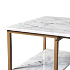 Teamson Home Ensemble de salle à manger Marmo avec plateau en faux marbre et laiton : 3 pièces, style moderne, finition laquée, tabourets rembourrés