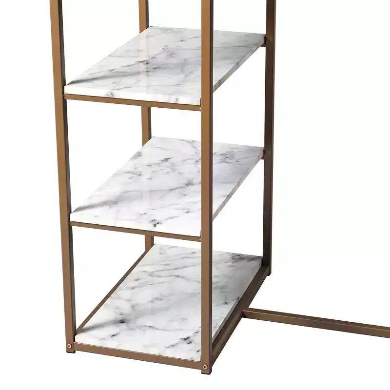 Teamson Home Ensemble de salle à manger Marmo avec plateau en faux marbre et laiton : 3 pièces, style moderne, finition laquée, tabourets rembourrés