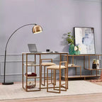 Teamson Home Ensemble de salle à manger Marmo avec plateau en faux marbre et laiton : 3 pièces, style moderne, finition laquée, tabourets rembourrés