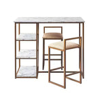 Teamson Home Ensemble de salle à manger Marmo avec plateau en faux marbre et laiton : 3 pièces, style moderne, finition laquée, tabourets rembourrés
