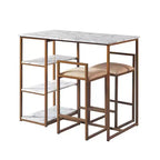 Teamson Home Ensemble de salle à manger Marmo avec plateau en faux marbre et laiton : 3 pièces, style moderne, finition laquée, tabourets rembourrés