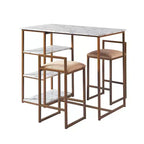 Teamson Home Ensemble de salle à manger Marmo avec plateau en faux marbre et laiton : 3 pièces, style moderne, finition laquée, tabourets rembourrés