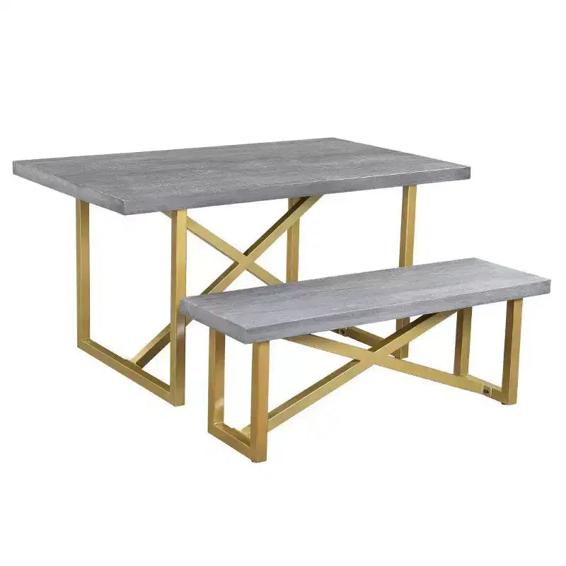 Table à manger en bois de manguier Raven 71 po gris/or - Timbergirl