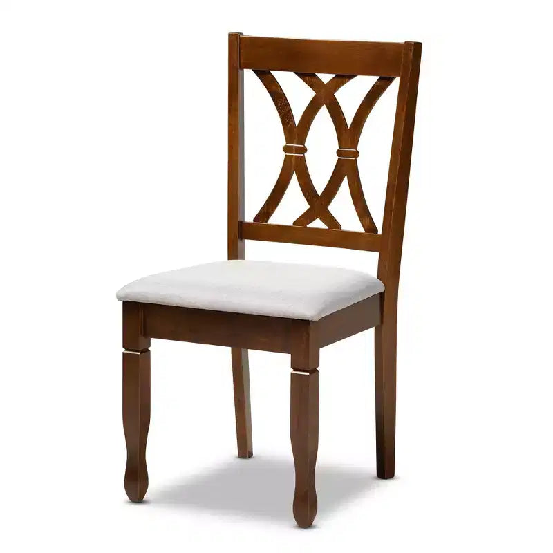 Ensemble de salle à manger 7 pièces Augustine avec revêtement en tissu gris/noyer brun - Baxton Studio : Table rectangulaire moderne, 6 chaises sans accoudoirs