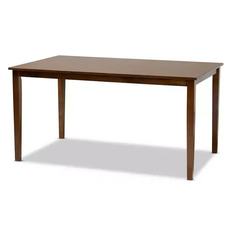 Ensemble de salle à manger 7 pièces Augustine avec revêtement en tissu gris/noyer brun - Baxton Studio : Table rectangulaire moderne, 6 chaises sans accoudoirs