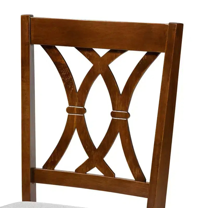 Ensemble de salle à manger 7 pièces Augustine avec revêtement en tissu gris/noyer brun - Baxton Studio : Table rectangulaire moderne, 6 chaises sans accoudoirs