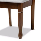 Ensemble de salle à manger 7 pièces Augustine avec revêtement en tissu gris/noyer brun - Baxton Studio : Table rectangulaire moderne, 6 chaises sans accoudoirs