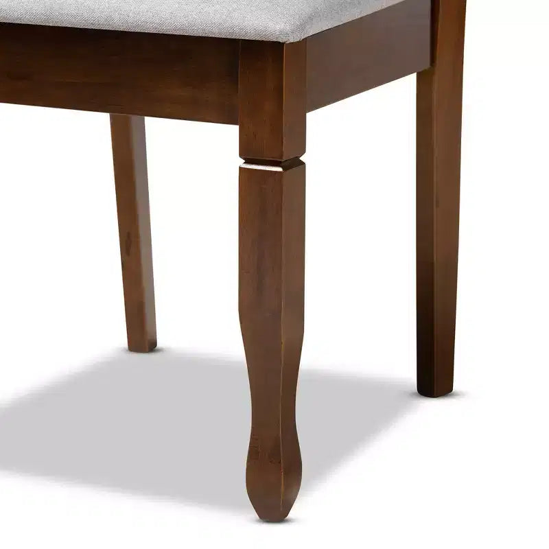 Ensemble de salle à manger 7 pièces Augustine avec revêtement en tissu gris/noyer brun - Baxton Studio : Table rectangulaire moderne, 6 chaises sans accoudoirs