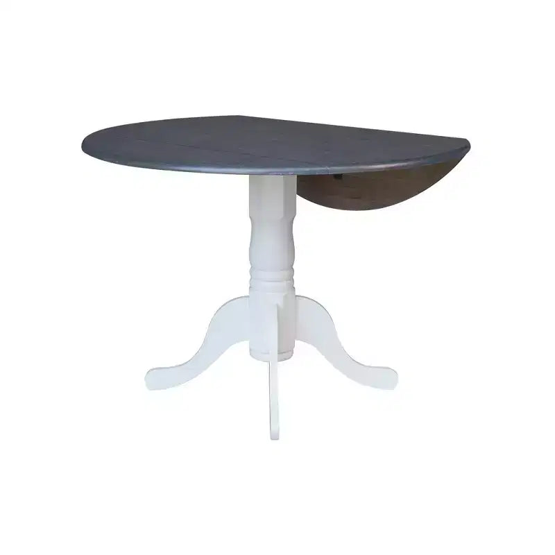Table à manger Carlisle à double abattant de 42 pouces International Concepts avec 4 chaises à dossier ajouré blanc/gris bruyère : cadre en bois dur, base en forme de piédestal