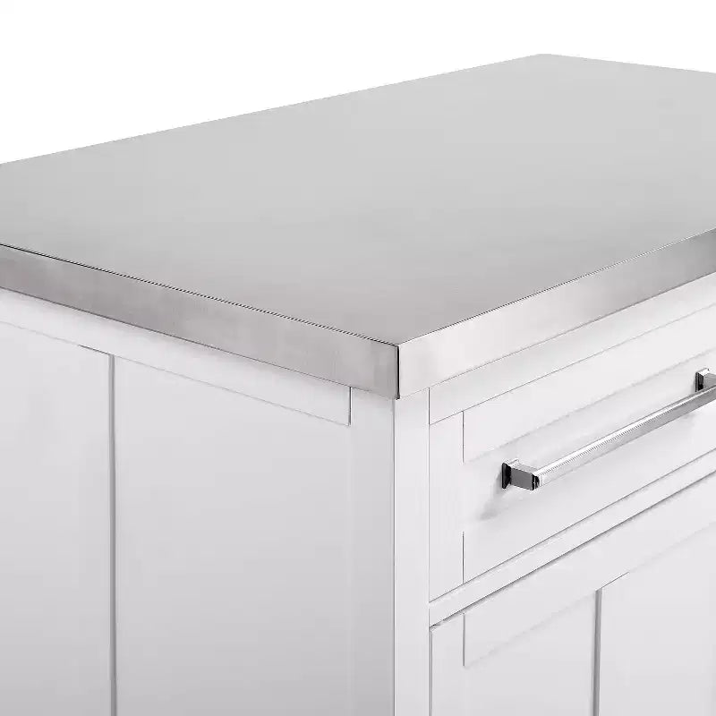 Îlot de cuisine Silvia avec dessus en acier inoxydable et tabourets à dossier en X Blanc/Gris - Crosley