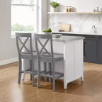 Îlot de cuisine Silvia avec dessus en acier inoxydable et tabourets à dossier en X Blanc/Gris - Crosley