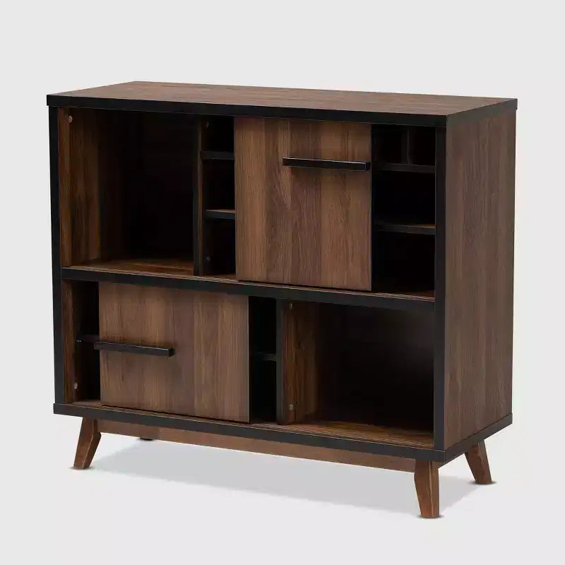 Meuble de Rangement à Vin en Bois Bicolore Margo Noyer/Noir - Baxton Studio