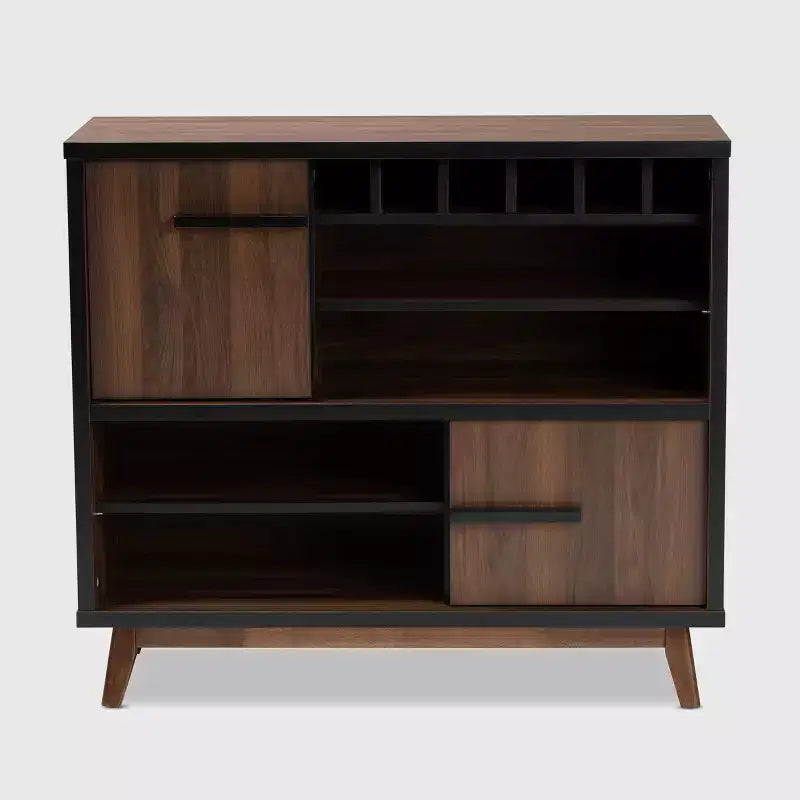 Meuble de Rangement à Vin en Bois Bicolore Margo Noyer/Noir - Baxton Studio