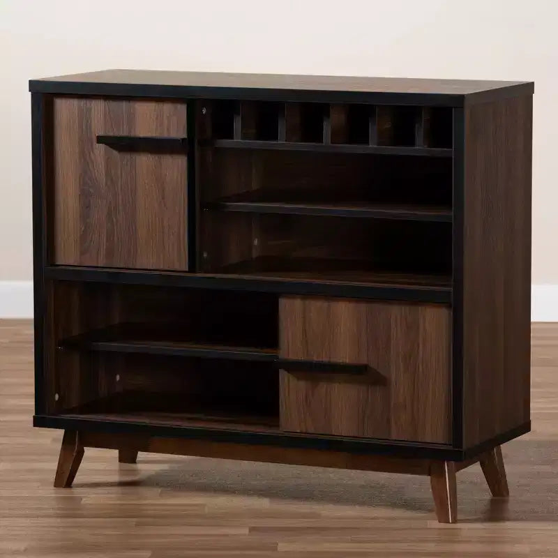 Meuble de Rangement à Vin en Bois Bicolore Margo Noyer/Noir - Baxton Studio
