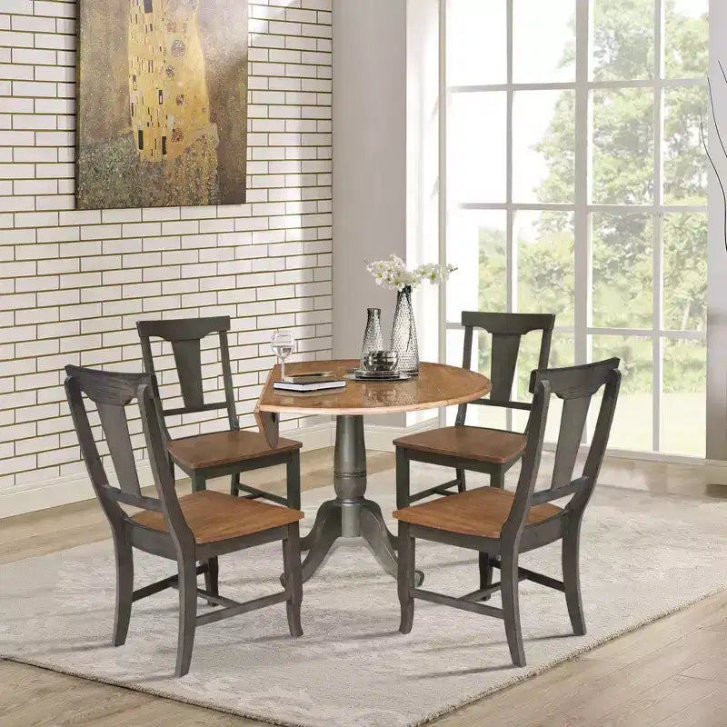 Table de salle à manger 42" à double rabat avec 4 chaises à dossier panneau Noyer/Charbon délavé - International Concepts