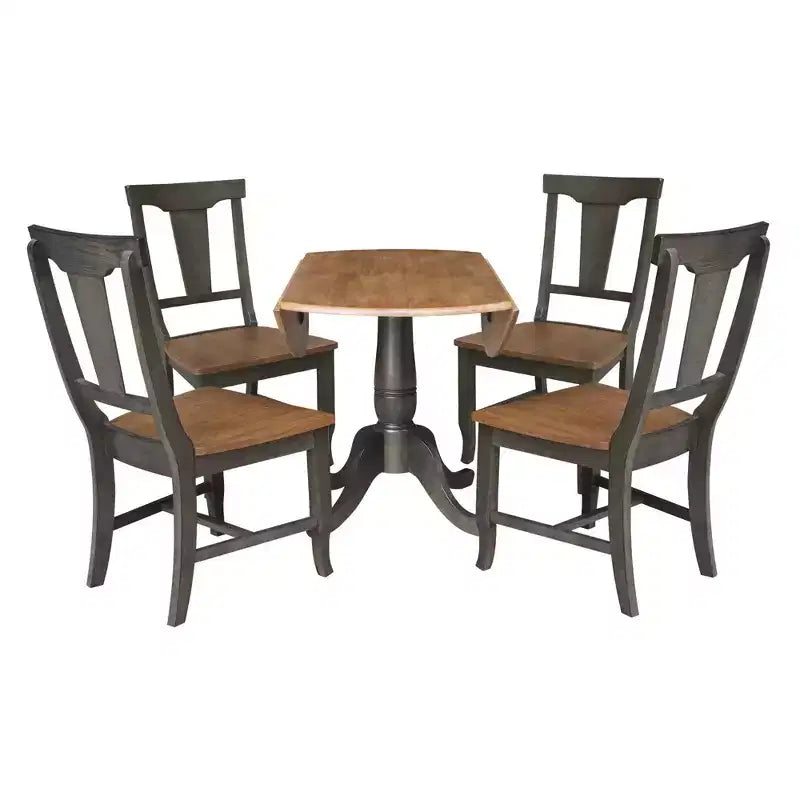 Table de salle à manger 42" à double rabat avec 4 chaises à dossier panneau Noyer/Charbon délavé - International Concepts