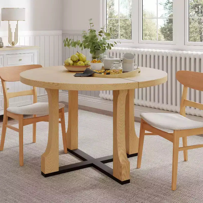 Christopher Knight Home Andrew Table à manger ronde rustique avec cadre entrecroisé 48 po chêne naturel